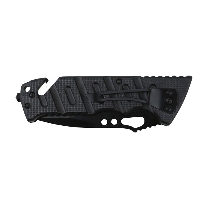 Navaja plegable TROOPER con hoja negra de acero inoxidable y rompecristales