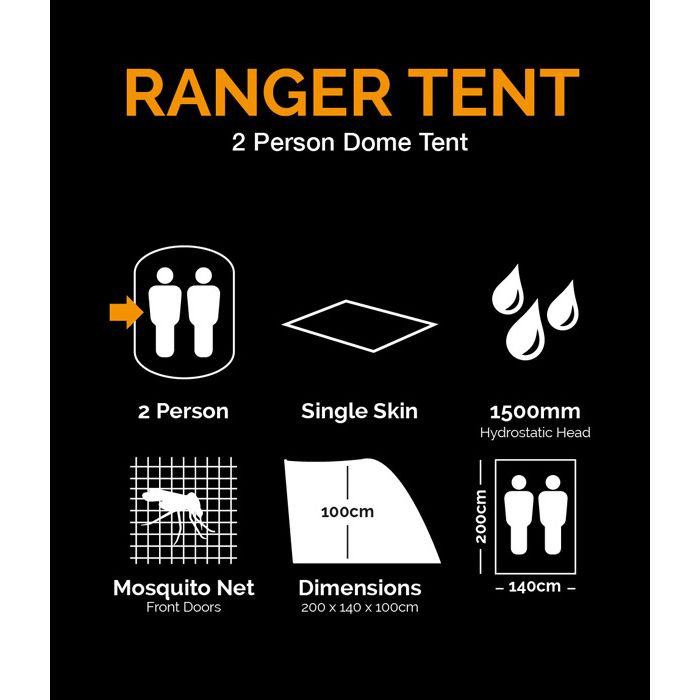 Tienda RANGER para 2 personas con funda de transporte vista exterior