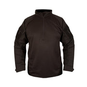 Camisa táctica UBACS FLEECE negra en rip-stop, mangas raglán, bolsillos en hombros y refuerzos en codos y hombros