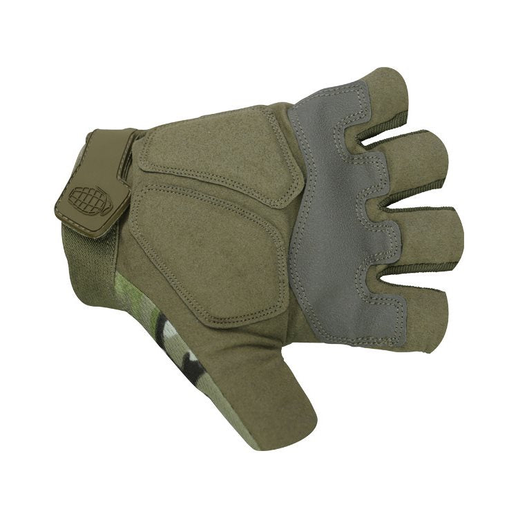 Guantes sin dedos Alpha Tactical KOMBAT, vista del dorso mostrando protección de nudillos y palma reforzada