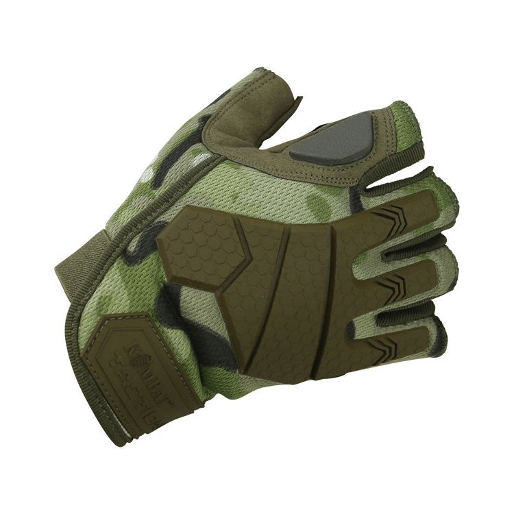 Guantes sin dedos Alpha Tactical KOMBAT, vista del dorso mostrando protección de nudillos y palma reforzada