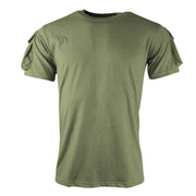 Camiseta táctica verde manga corta con bolsillos en las mangas y velcro KO-1923-OG