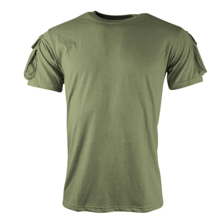 Camiseta táctica verde manga corta con bolsillos en las mangas y velcro KO-1923-OG