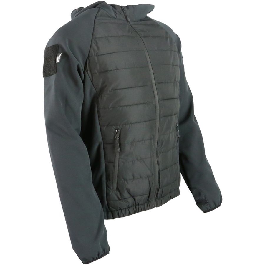 Chaqueta táctica VENOM softshell negra con capucha y bolsillos con cremallera