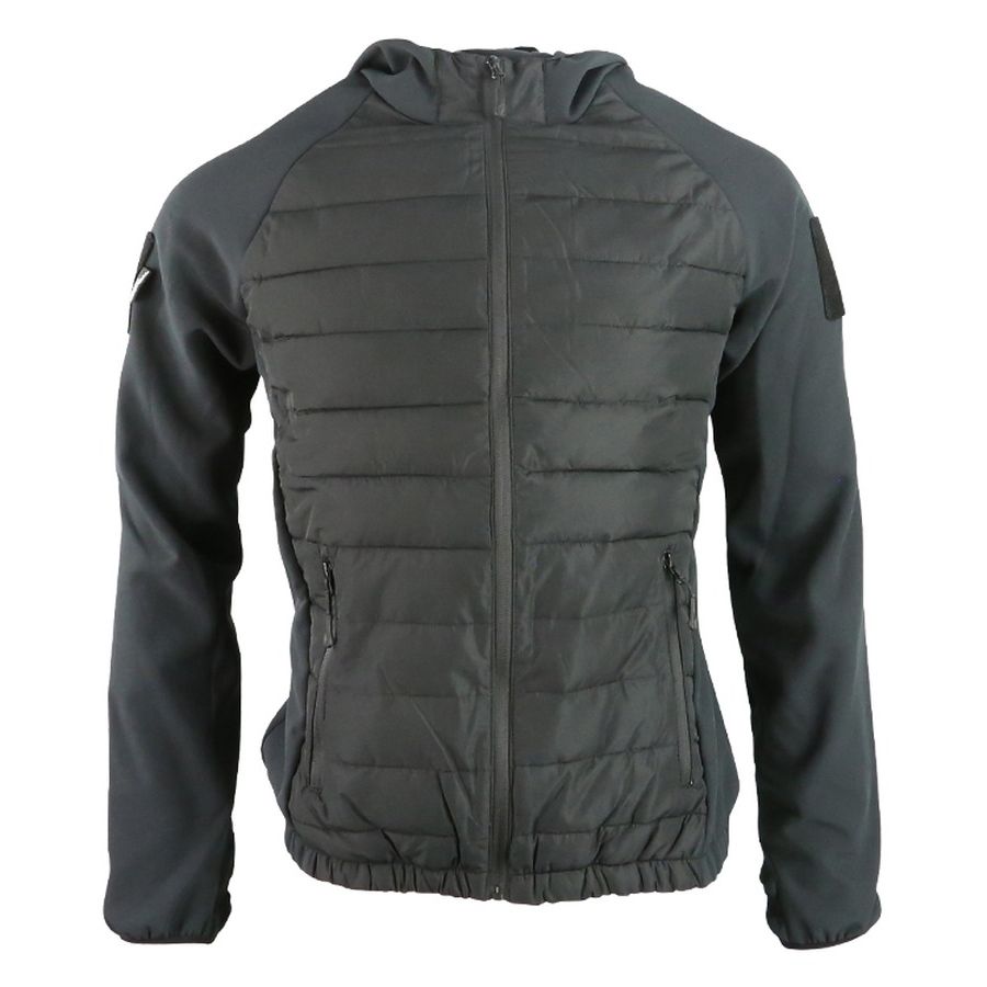 Chaqueta táctica VENOM Softshell verde, vista frontal con capucha y bolsillos con cremallera