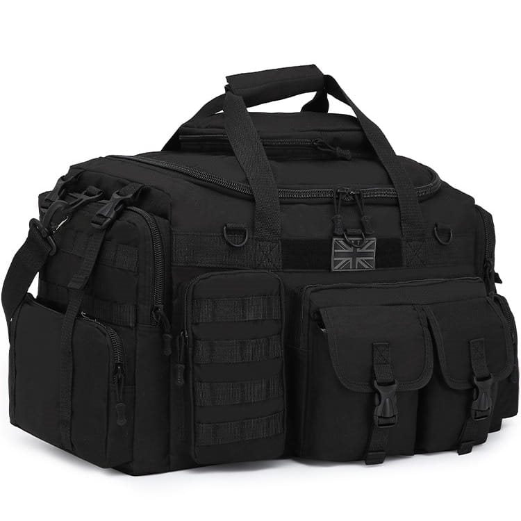 Bolsa de viaje SAXON HOLDALL 50 L negra con compartimentos exteriores para organizar