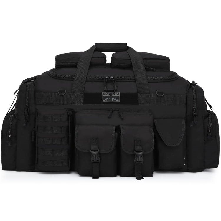 Bolsa SAXON HOLDALL negra 125 L con 11 bolsillos y correa ajustable