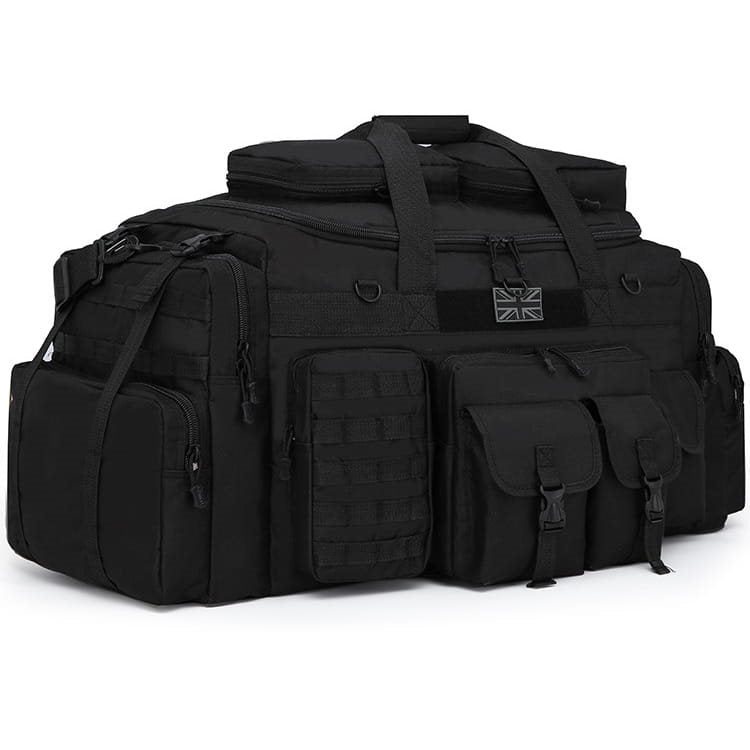 Bolsa SAXON HOLDALL negra 125 L con 11 bolsillos y correa ajustable