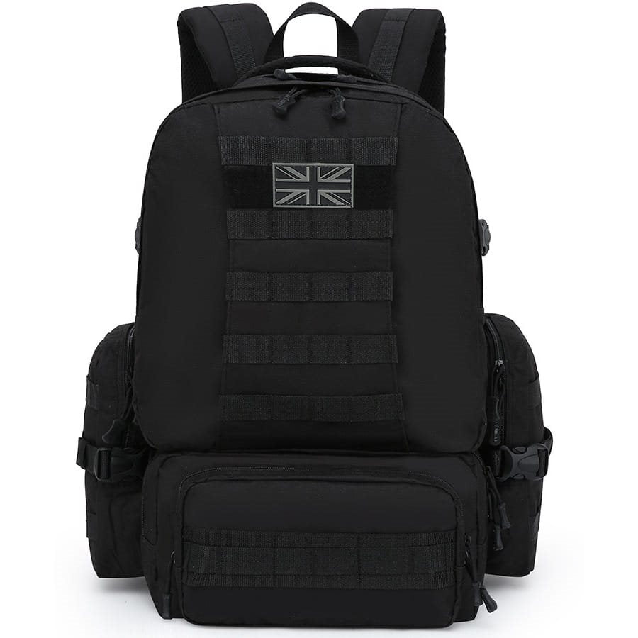 Mochila Expedition MOLLE 50 L negra, compatible MOLLE/PALS con 2 bolsillos laterales y 3 frontales