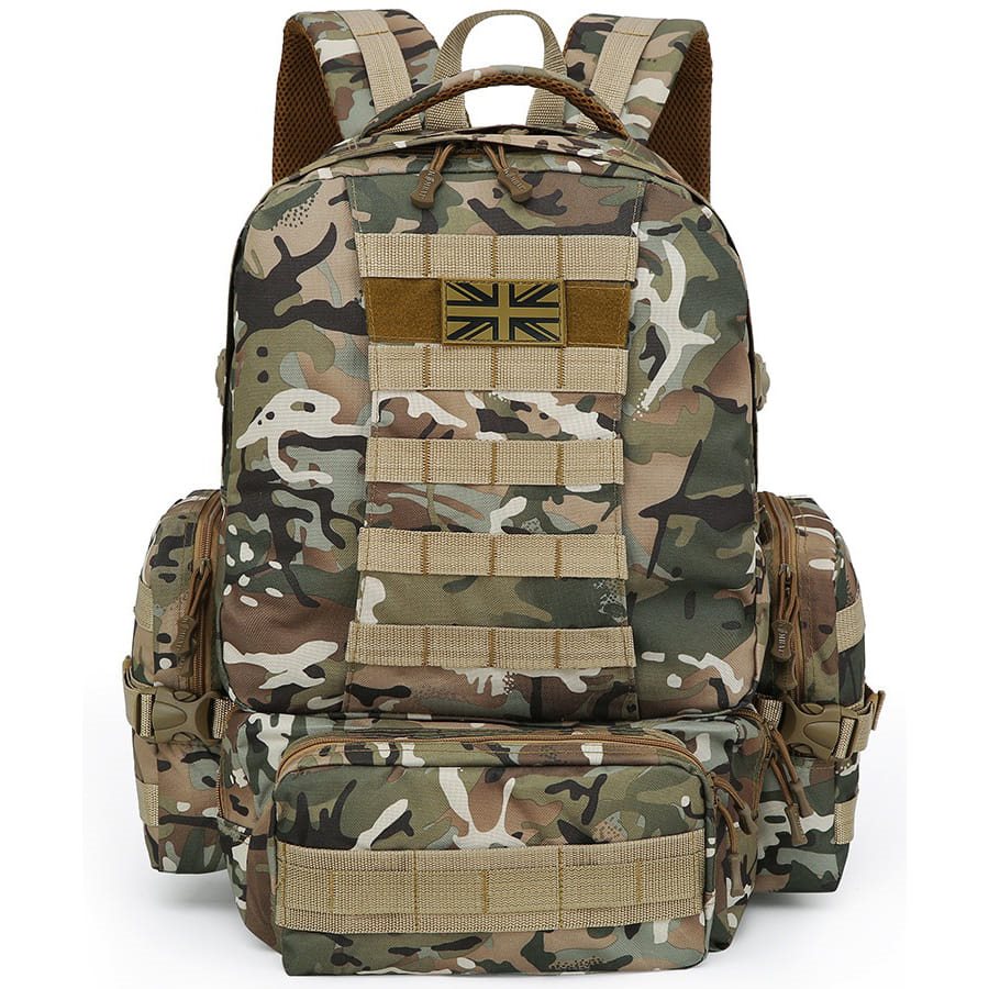 Mochila Expedition MOLLE 50 L negra, compatible MOLLE/PALS con 2 bolsillos laterales y 3 frontales