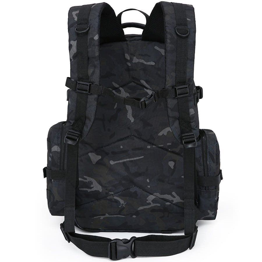 Mochila Expedition MOLLE 50 L negra, compatible MOLLE/PALS con 2 bolsillos laterales y 3 frontales