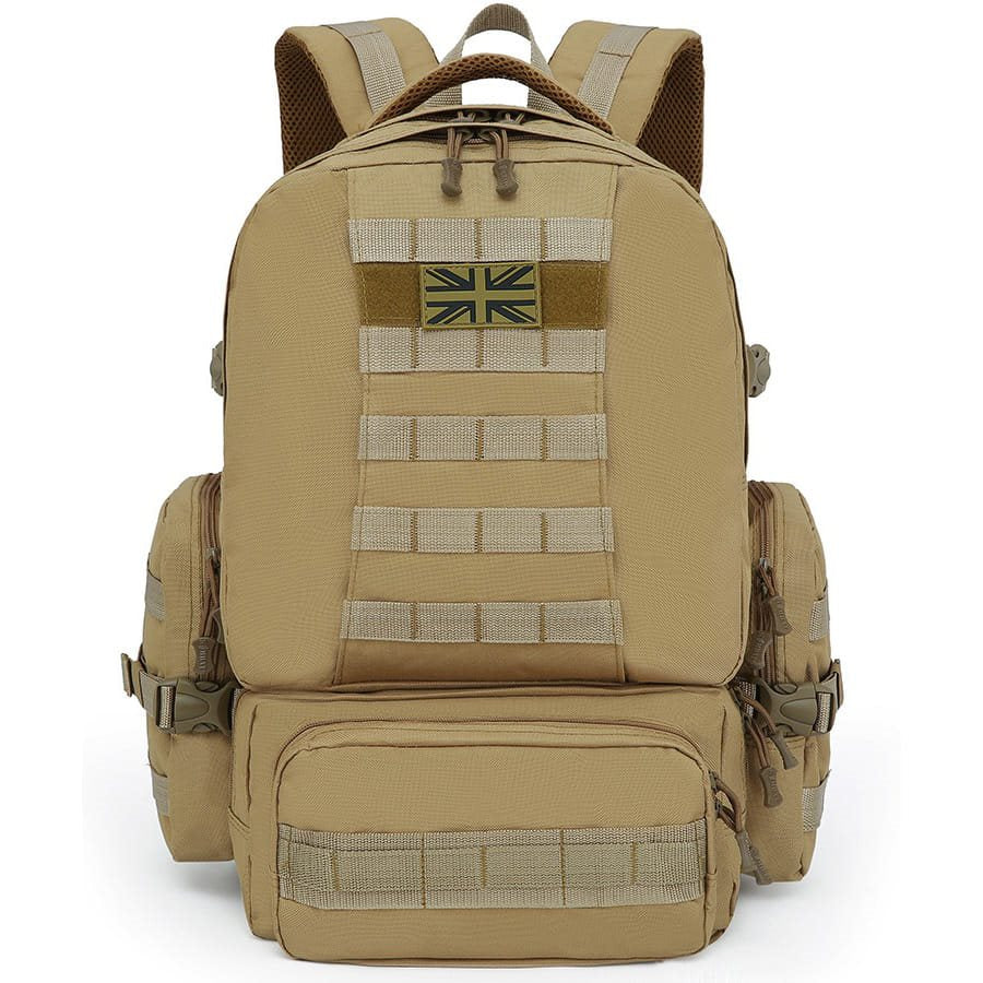 Mochila Expedition MOLLE 50 L negra, compatible MOLLE/PALS con 2 bolsillos laterales y 3 frontales