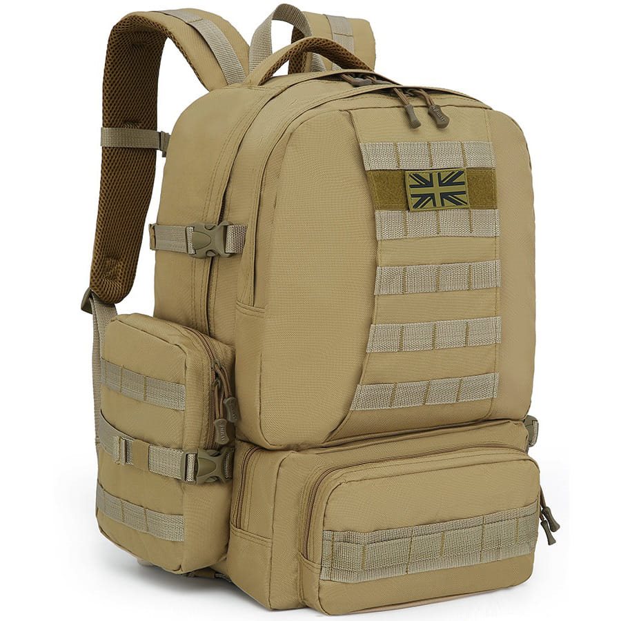 Mochila Expedition MOLLE 50 L negra, compatible MOLLE/PALS con 2 bolsillos laterales y 3 frontales
