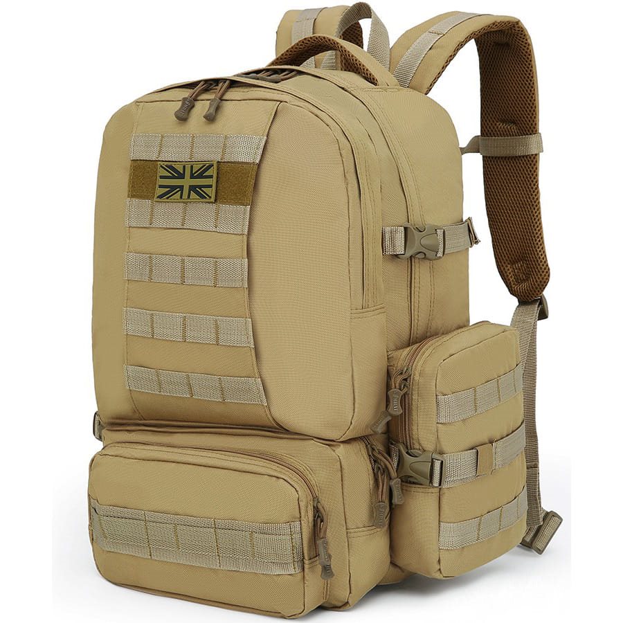 Mochila Expedition MOLLE 50 L negra, compatible MOLLE/PALS con 2 bolsillos laterales y 3 frontales