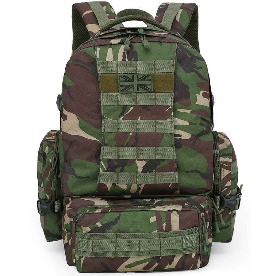 Mochila Expedition MOLLE 50 L negra, compatible MOLLE/PALS con 2 bolsillos laterales y 3 frontales
