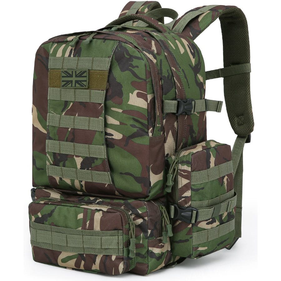 Mochila Expedition MOLLE 50 L negra, compatible MOLLE/PALS con 2 bolsillos laterales y 3 frontales