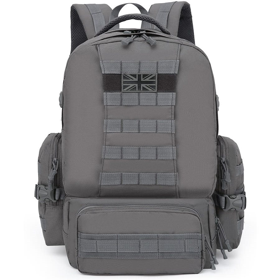 Mochila Expedition MOLLE 50 L negra, compatible MOLLE/PALS con 2 bolsillos laterales y 3 frontales