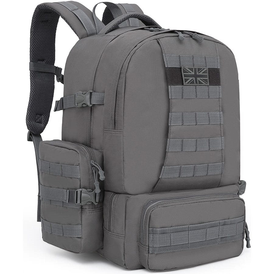 Mochila Expedition MOLLE 50 L negra, compatible MOLLE/PALS con 2 bolsillos laterales y 3 frontales