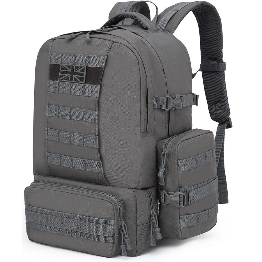 Mochila Expedition MOLLE 50 L negra, compatible MOLLE/PALS con 2 bolsillos laterales y 3 frontales