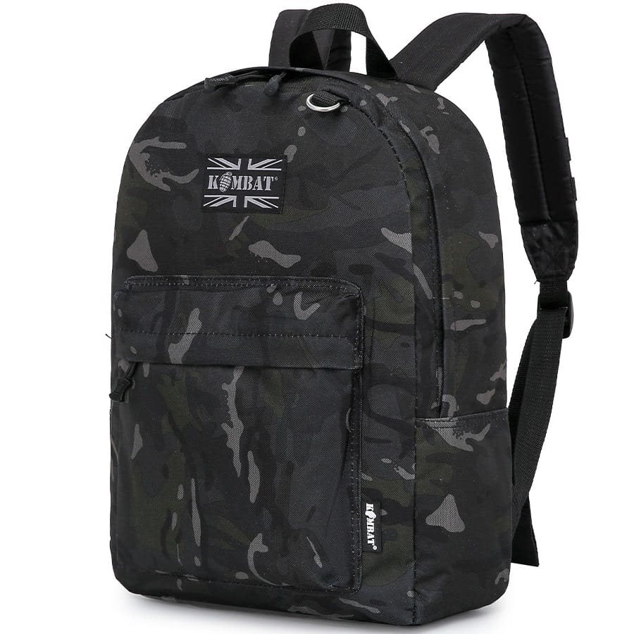 Mochila STREET PACK 18 L negra, ligera EDC con sistema acolchado, bolsillo lateral y frontal, asa de tela y anilla en D metálica