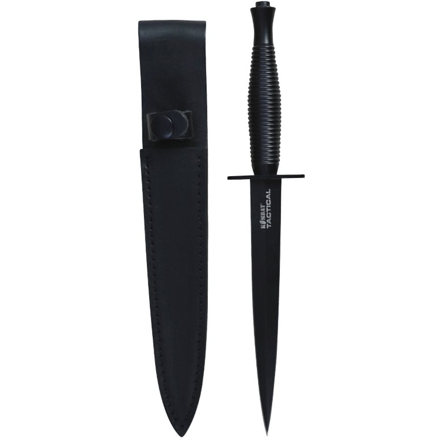 Daga Royal Marine negra con funda de cuero por Kombat
