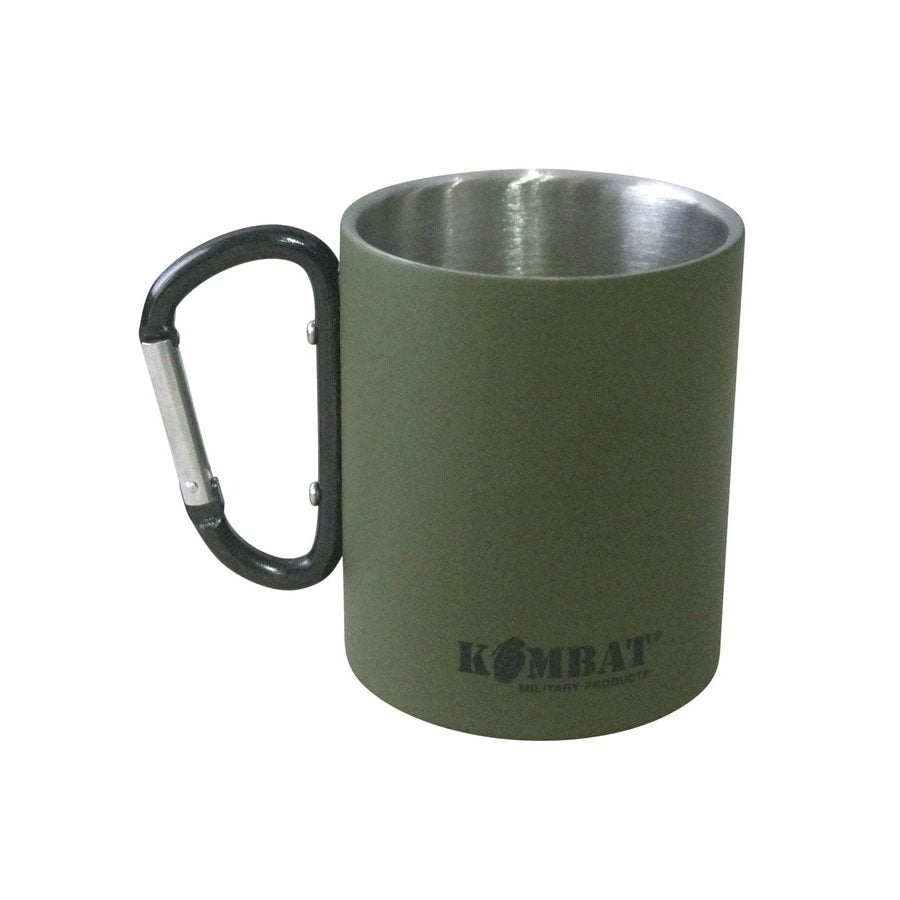 Taza CARABINER verde de doble pared, 330 ml, con mosquetón