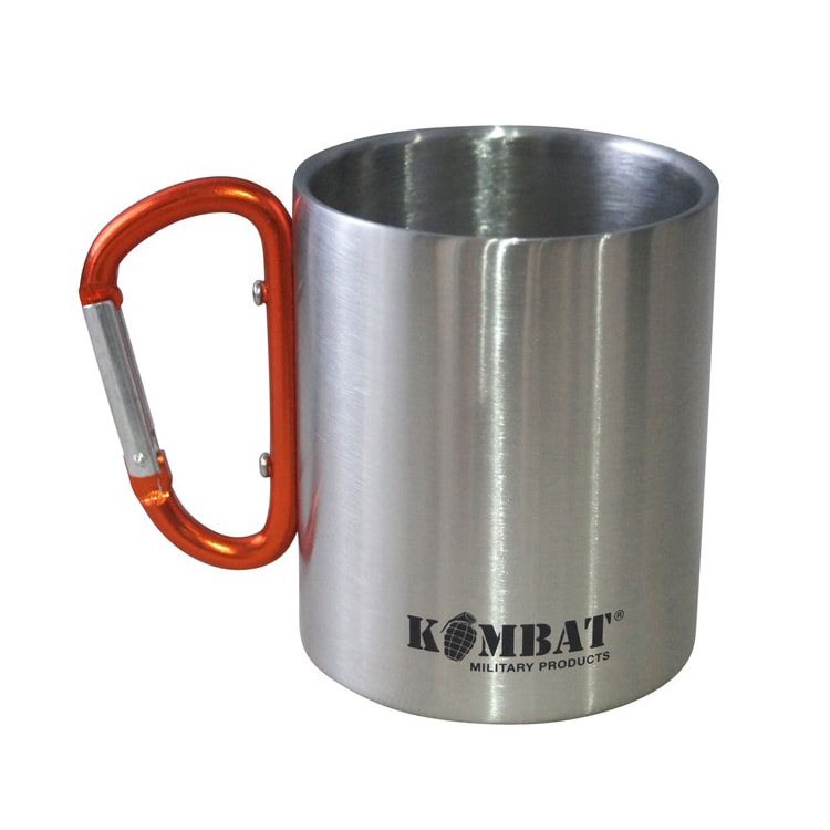 Taza CARABINER verde de doble pared, 330 ml, con mosquetón