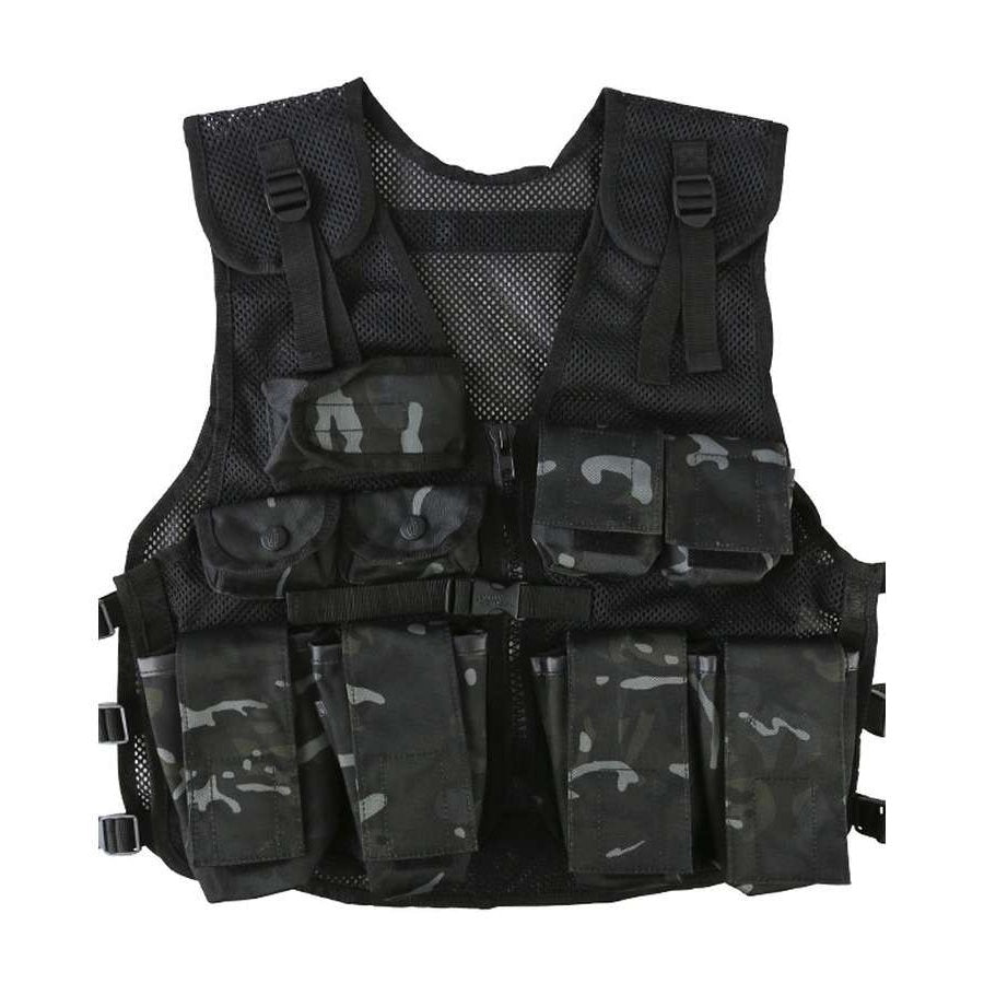 Set JUNIOR 7 piezas: chaleco tactico, pistola plastica con efectos, cantimplora con funda, silbato, linterna, mosqueton y placas identificacion