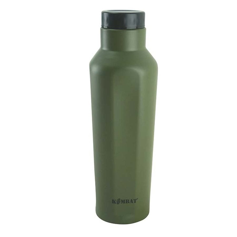 Botella hexagonal aislada MILITARY 500 ml verde con tapa negra
