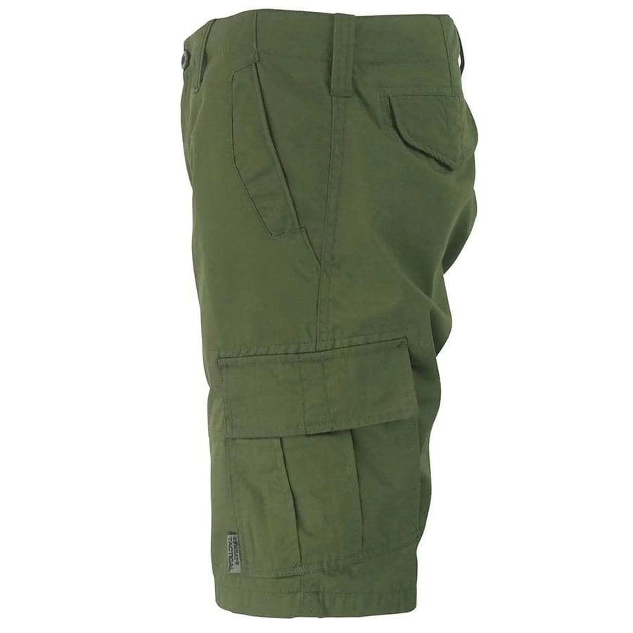 Shorts cargo RECON verdes en poli-algodón con acabado rip-stop