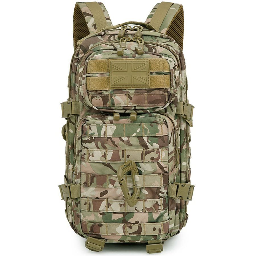 Mochila ASSAULT 28 L en 600D Tac-Poly con cremalleras bidireccionales, mosquetón y parche de velcro