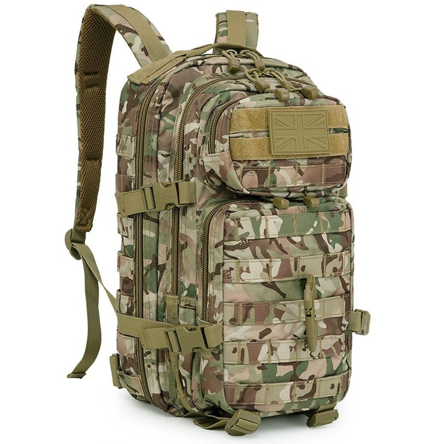 Mochila ASSAULT 28 L en 600D Tac-Poly con cremalleras bidireccionales, mosquetón y parche de velcro