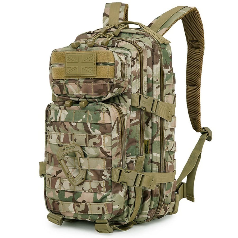 Mochila ASSAULT 28 L en 600D Tac-Poly con cremalleras bidireccionales, mosquetón y parche de velcro