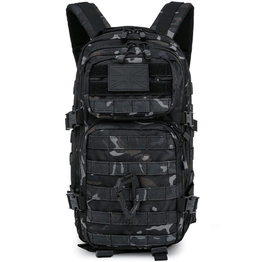 Mochila ASSAULT 28 L en 600D Tac-Poly con cremalleras bidireccionales, mosquetón y parche de velcro