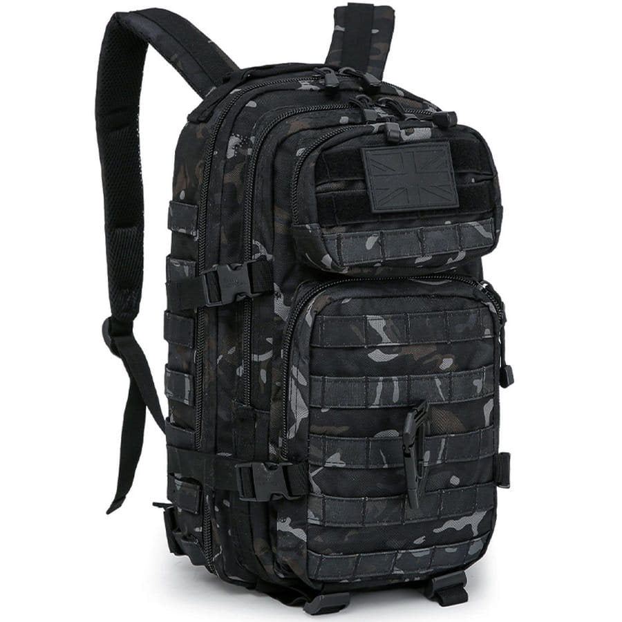 Mochila ASSAULT 28 L en 600D Tac-Poly con cremalleras bidireccionales, mosquetón y parche de velcro
