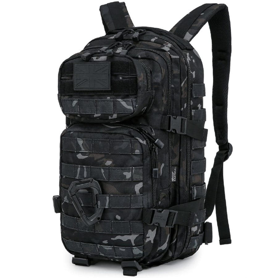 Mochila ASSAULT 28 L en 600D Tac-Poly con cremalleras bidireccionales, mosquetón y parche de velcro