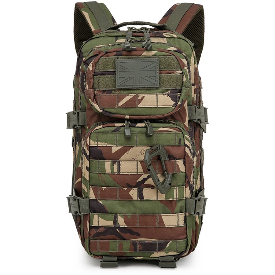 Mochila ASSAULT 28 L en 600D Tac-Poly con cremalleras bidireccionales, mosquetón y parche de velcro