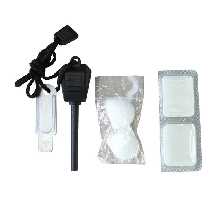 Kit en caja para encender fuego: algodón, iniciador químico y pedernal KO-679