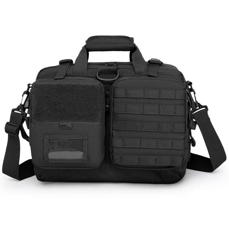 Bolsa táctica bandolera NAV negra con múltiples compartimentos, 45x35x20 cm
