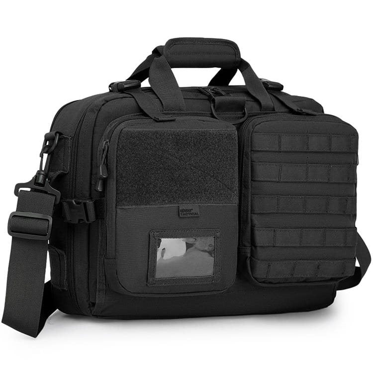Bolsa táctica bandolera NAV negra con múltiples compartimentos, 45x35x20 cm