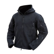 Sudadera FLEECE RECON negra con capucha y varios bolsillos, 100 % poliéster