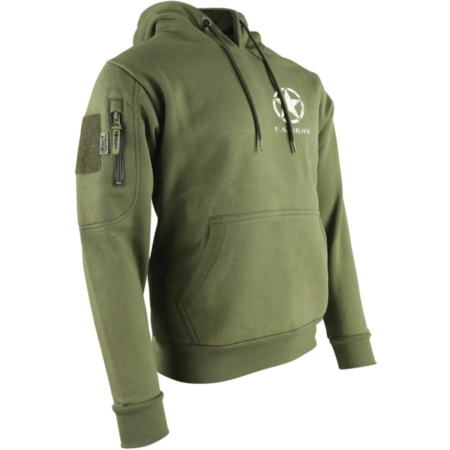 Sudadera verde WILLY JEEP con capucha, bolsillo canguro y estampado trasero U.S.Army