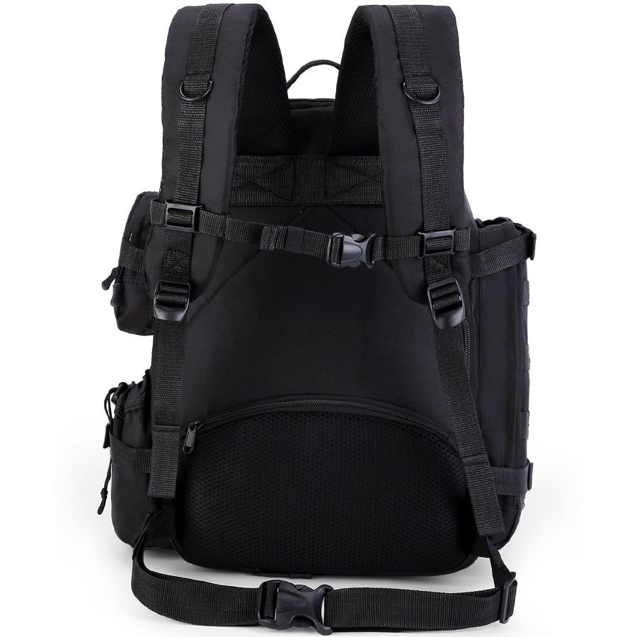 Mochila VENTURE 45 L negra compatible MOLLE/PALS, base 35 L ampliable +10 L, poliester resistente