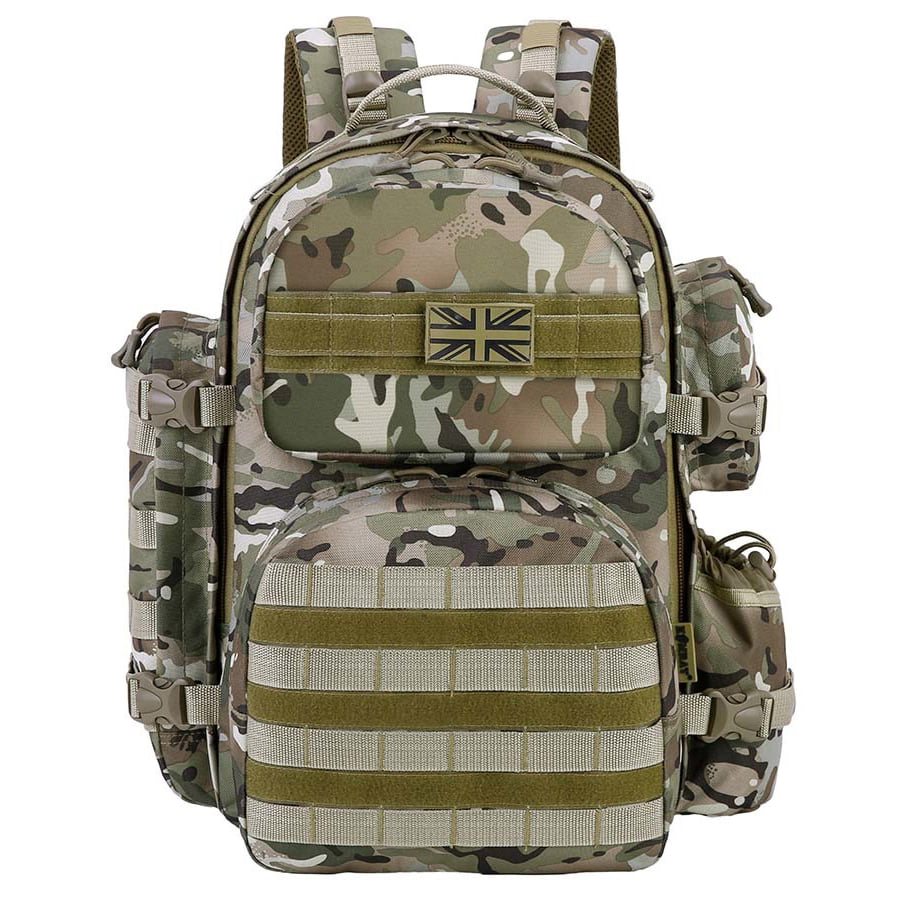 Mochila VENTURE 45 L negra compatible MOLLE/PALS, base 35 L ampliable +10 L, poliester resistente