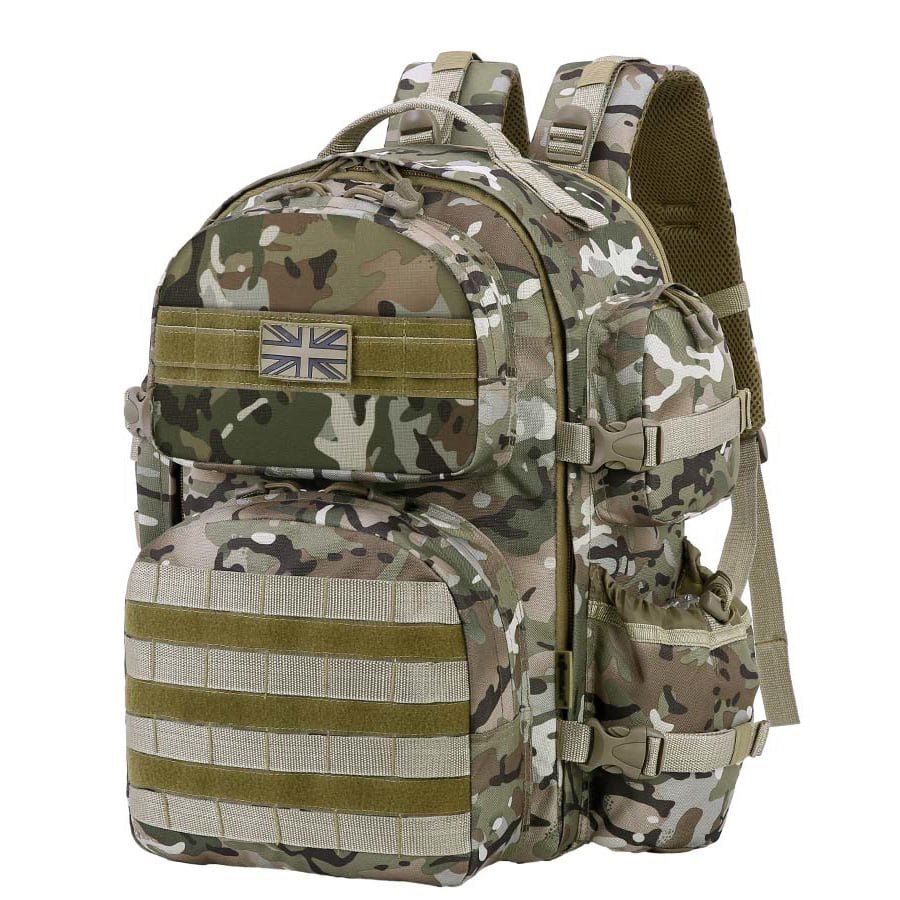 Mochila VENTURE 45 L negra expandible compatible con MOLLE/PALS en poliéster resistente