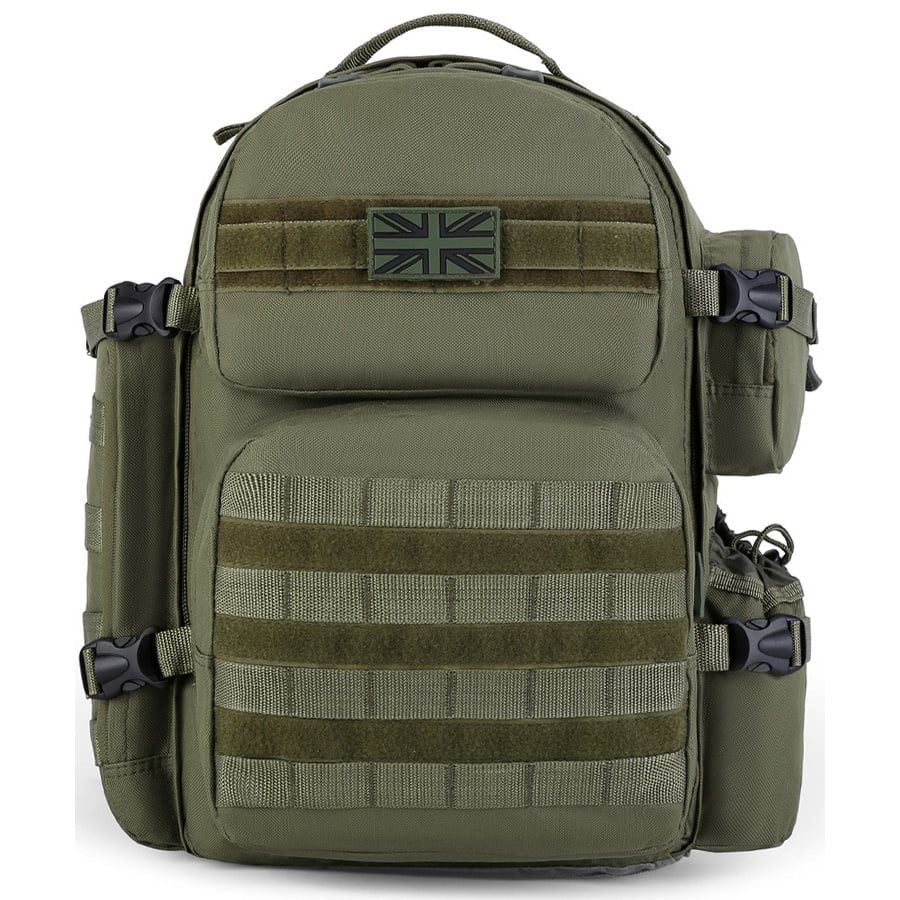 Mochila VENTURE 45 L negra compatible MOLLE/PALS, base 35 L ampliable +10 L, poliester resistente