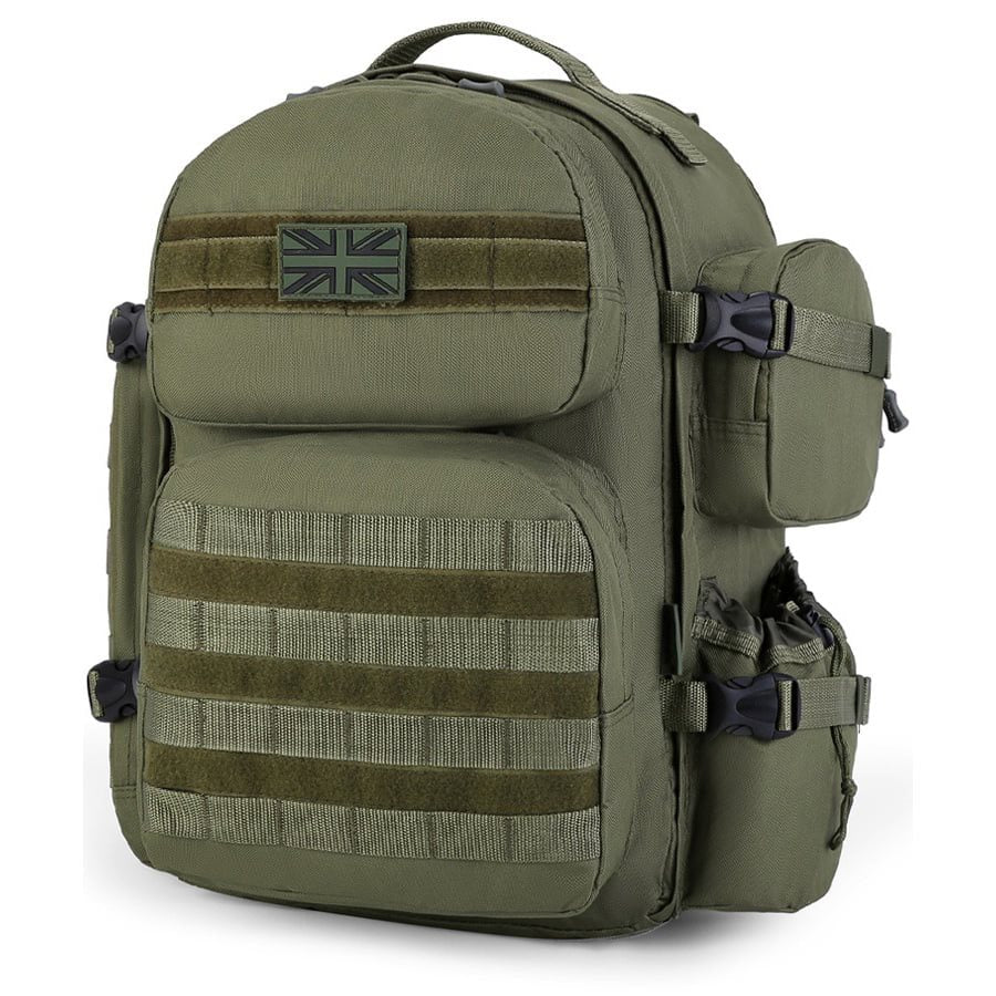 Mochila VENTURE 45 L negra expandible compatible con MOLLE/PALS en poliéster resistente