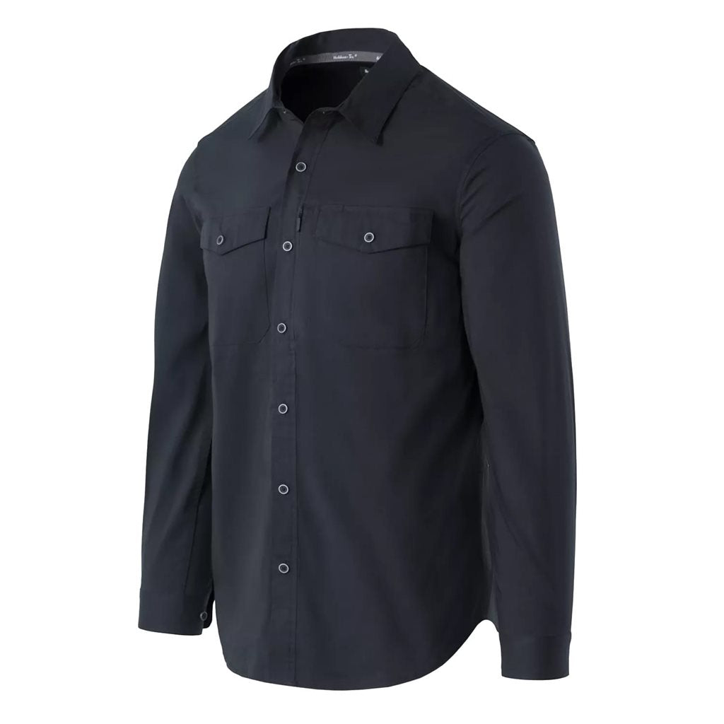 Camisa COVERT manga larga WASHED BLACK de HELIKON-TEX, ligera y transpirable con 3 bolsillos de pecho y apertura rápida