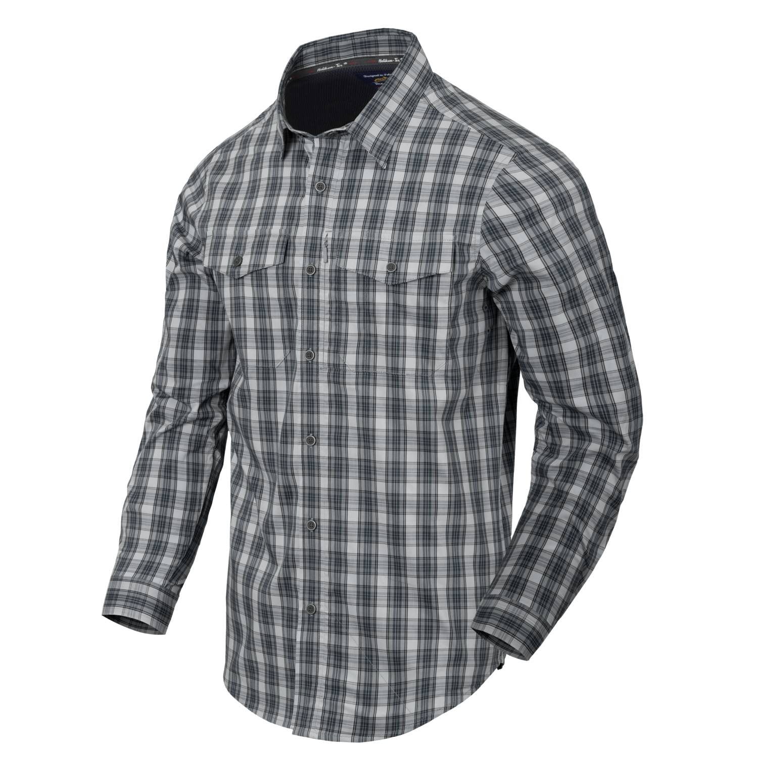 Camisa COVERT manga larga FOGGY GREY PLAID con tres bolsillos de pecho y sistema de apertura HELIKON-TEX