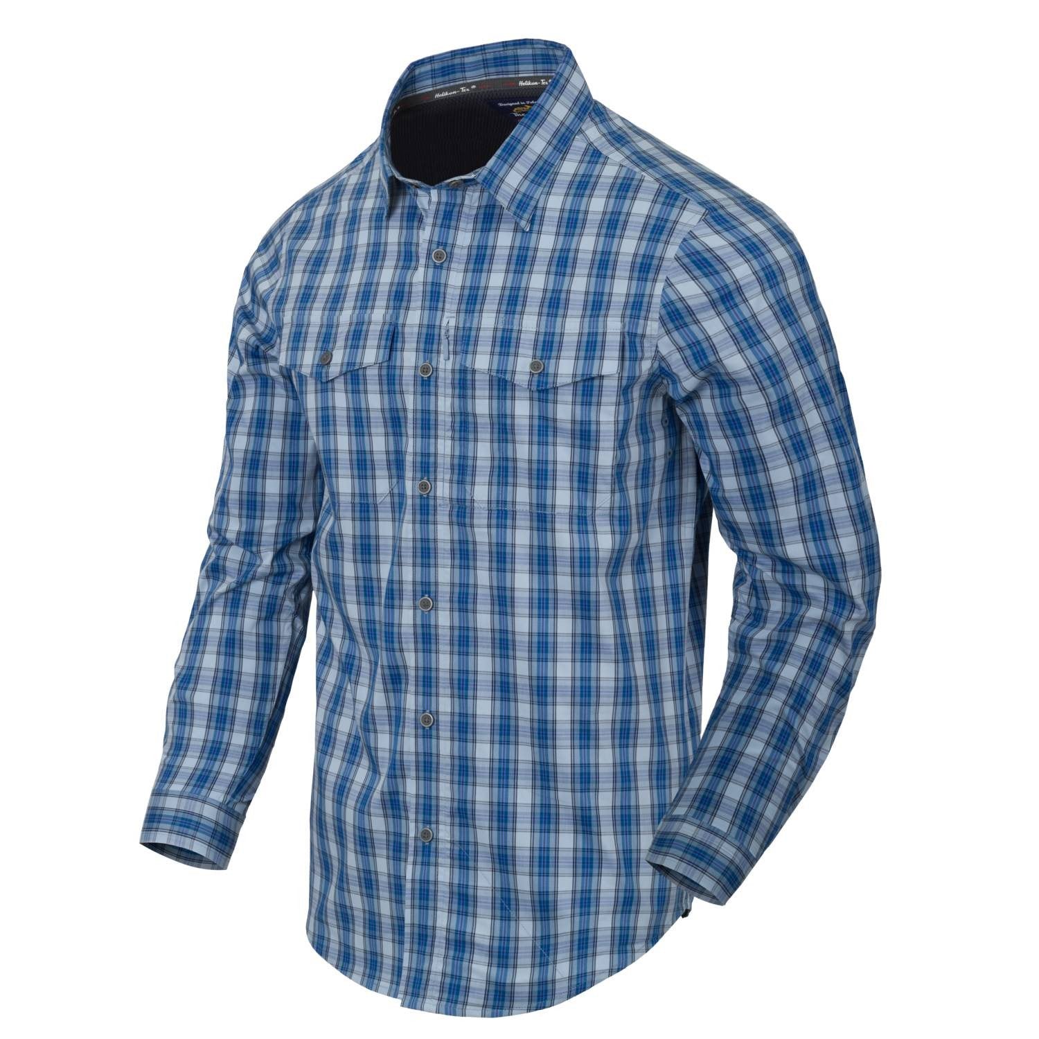 Camisa COVERT manga larga Ozark Blue Plaid, ligera, 3 bolsillos en el pecho y sistema de apertura para acceso rápido.